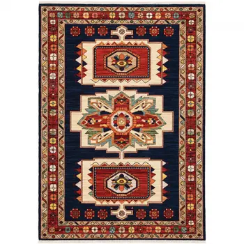 3' X 5' Blue And Red Medallion Area Rug