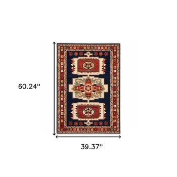 3' X 5' Blue And Red Medallion Area Rug