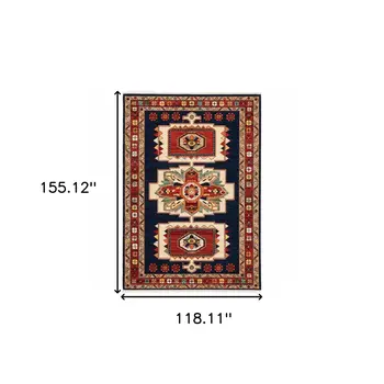 10' X 13' Blue And Red Medallion Area Rug