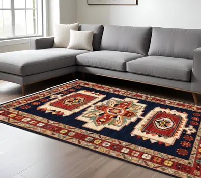 10' X 13' Blue And Red Medallion Area Rug