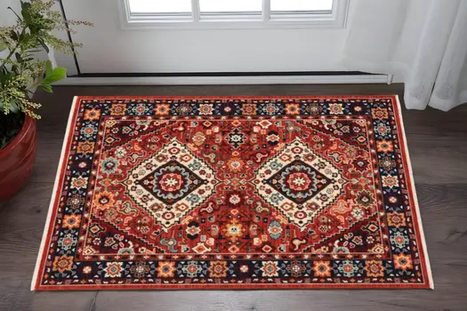 3' X 5' Red And Blue Oriental Area Rug