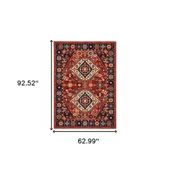 5' X 8' Red And Blue Oriental Area Rug