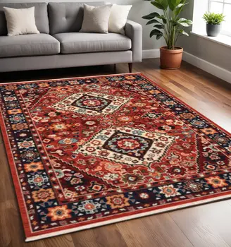 5' X 8' Red And Blue Oriental Area Rug