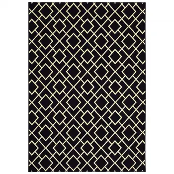 10' X 13' Black And Ivory Diamond Area Rug