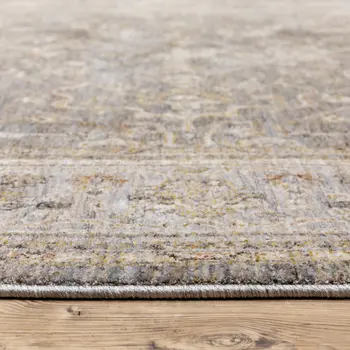8' Beige Grey Machine Woven Oriental Indoor Runner Rug