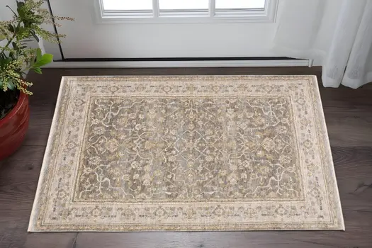 3' X 5' Beige Grey Machine Woven Oriental Indoor Arean Rug