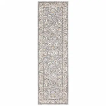 8' Blue Ivory Machine Woven Floral Oriental Indoor Runner