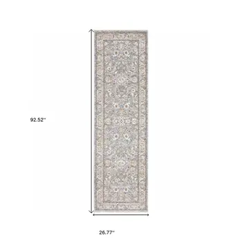 8' Blue Ivory Machine Woven Floral Oriental Indoor Runner