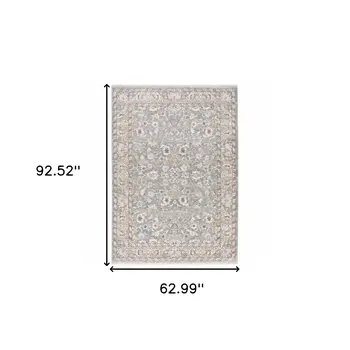 5' X 8' Blue And Ivory Oriental Distressed Area Rug