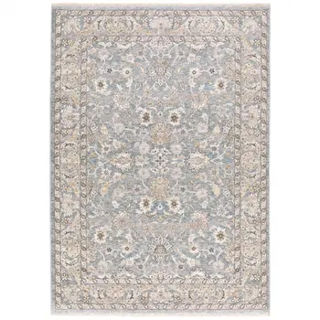 7' X 10' Blue And Ivory Oriental Distressed Area Rug