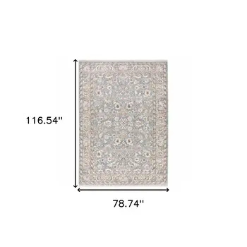 7' X 10' Blue And Ivory Oriental Distressed Area Rug