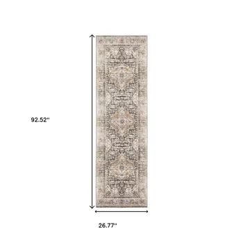 8' Grey Blue Machine Woven Medallion Indoor Runner Rug