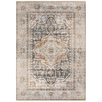 3' X 5' Gray And Blue Medallion Distressed Area Rug