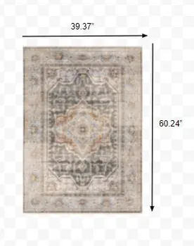 3' X 5' Gray And Blue Medallion Distressed Area Rug