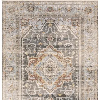 3' X 5' Gray And Blue Medallion Distressed Area Rug