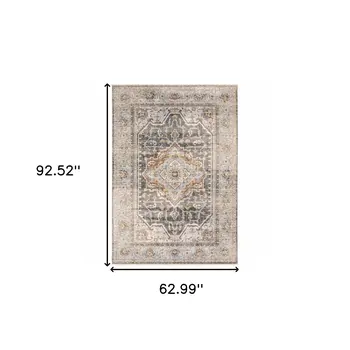 5' X 8' Gray And Blue Medallion Distressed Area Rug