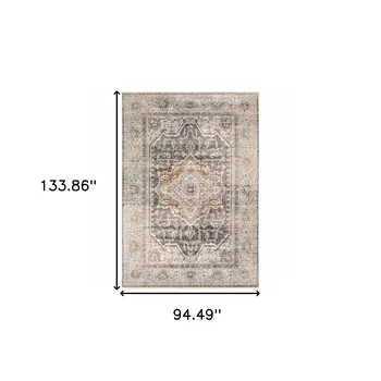 8' X 11' Gray And Blue Medallion Distressed Area Rug