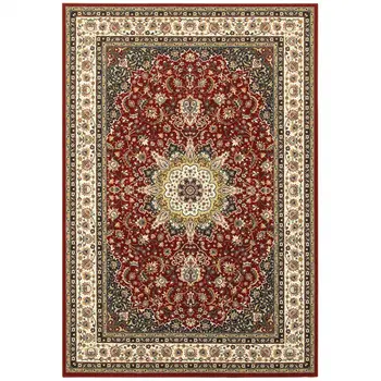 2' X 3' Red And Ivory Area Rug