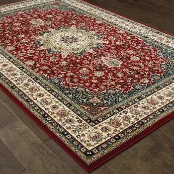 2' X 3' Red And Ivory Area Rug