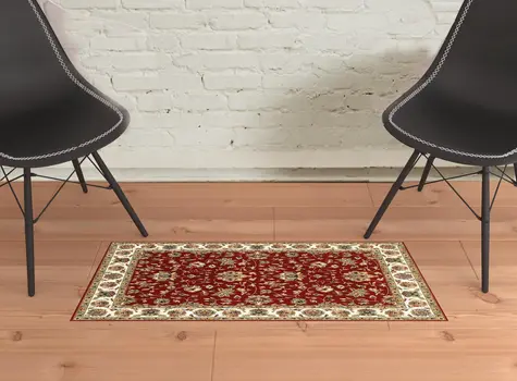 2' X 3' Red And Ivory Area Rug