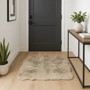 3' X 5' Taupe Natural Sheepskin Area Rug
