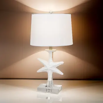 Set of Two 28" Clear and White Coastal Star Fish Table Lamps Coastal With White Drum Shades