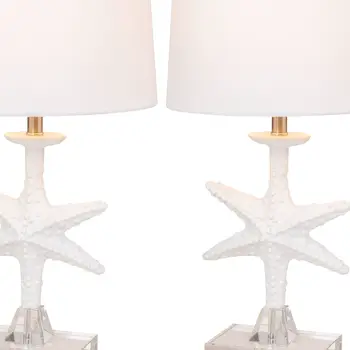 Set of Two 28" Clear and White Coastal Star Fish Table Lamps Coastal With White Drum Shades