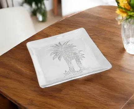 Square Silver Palm Tree Plate