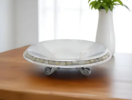 Silver And Mother Of Pearl Pedestal Centerpiece Bowl