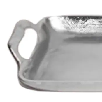 36" Silver Stainless Steel Serving Tray With Handles