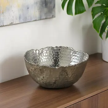 11" Silver Steel Modern Hammered Cut Bowl