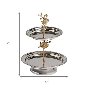 10" Silver Round Stainless Steel Indoor Outdoor Tray With Handles