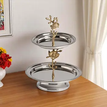 10" Silver Round Stainless Steel Indoor Outdoor Tray With Handles
