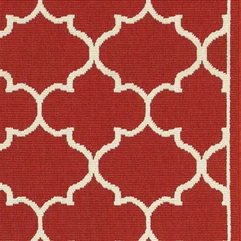 8' Red And Ivory Indoor Outdoor Runner Rug