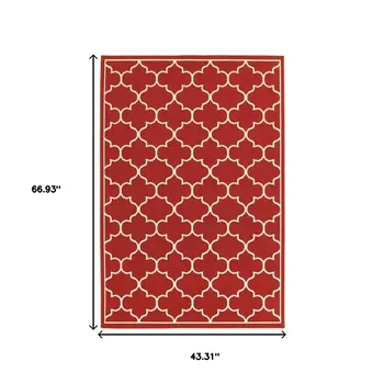 4' X 6' Red And Ivory Indoor Outdoor Area Rug