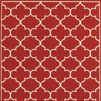 5' X 8' Red And Ivory Indoor Outdoor Area Rug