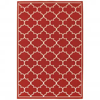 8' X 11' Red And Ivory Indoor Outdoor Area Rug