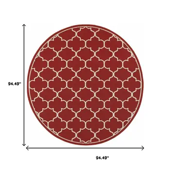 8' X 8' Red And Ivory Round Indoor Outdoor Area Rug