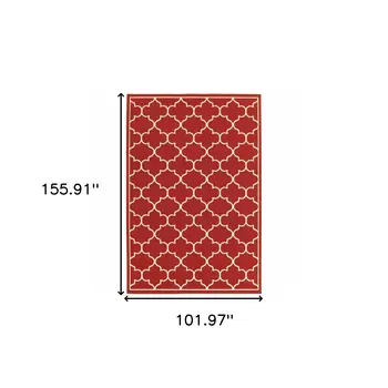 8' X 13' Red And Ivory Indoor Outdoor Area Rug