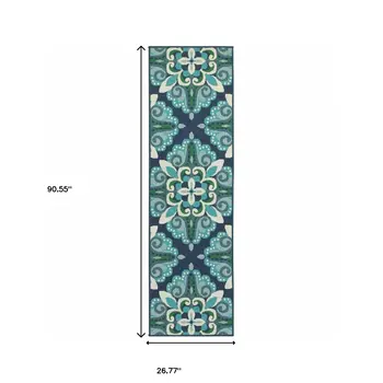 2' X 8' Blue and Green Indoor Outdoor Area Rug