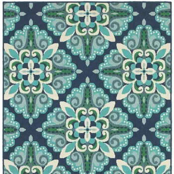 4' X 6' Blue And Green Indoor Outdoor Area Rug