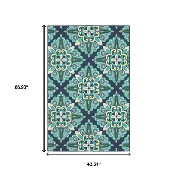 4' X 6' Blue And Green Indoor Outdoor Area Rug