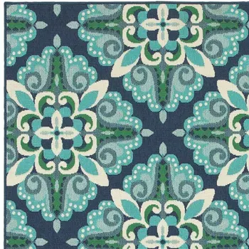 7' X 10' Blue And Green Indoor Outdoor Area Rug