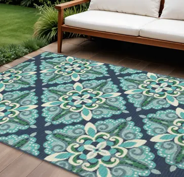 7' X 10' Blue And Green Indoor Outdoor Area Rug