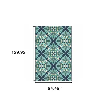 8' X 11' Blue And Green Indoor Outdoor Area Rug