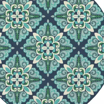 8' X 8' Blue And Green Round Indoor Outdoor Area Rug
