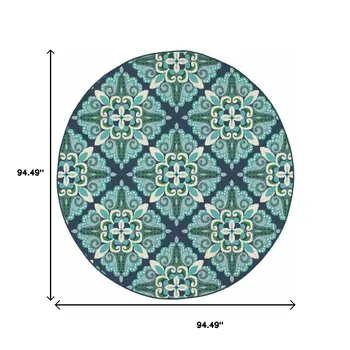 8' X 8' Blue And Green Round Indoor Outdoor Area Rug