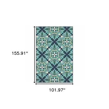 8' X 13' Blue And Green Indoor Outdoor Area Rug