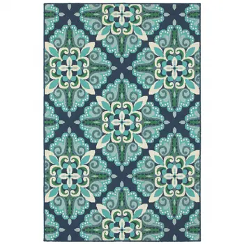 8' X 13' Blue And Green Indoor Outdoor Area Rug