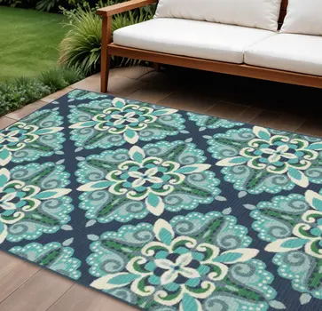 8' X 13' Blue And Green Indoor Outdoor Area Rug